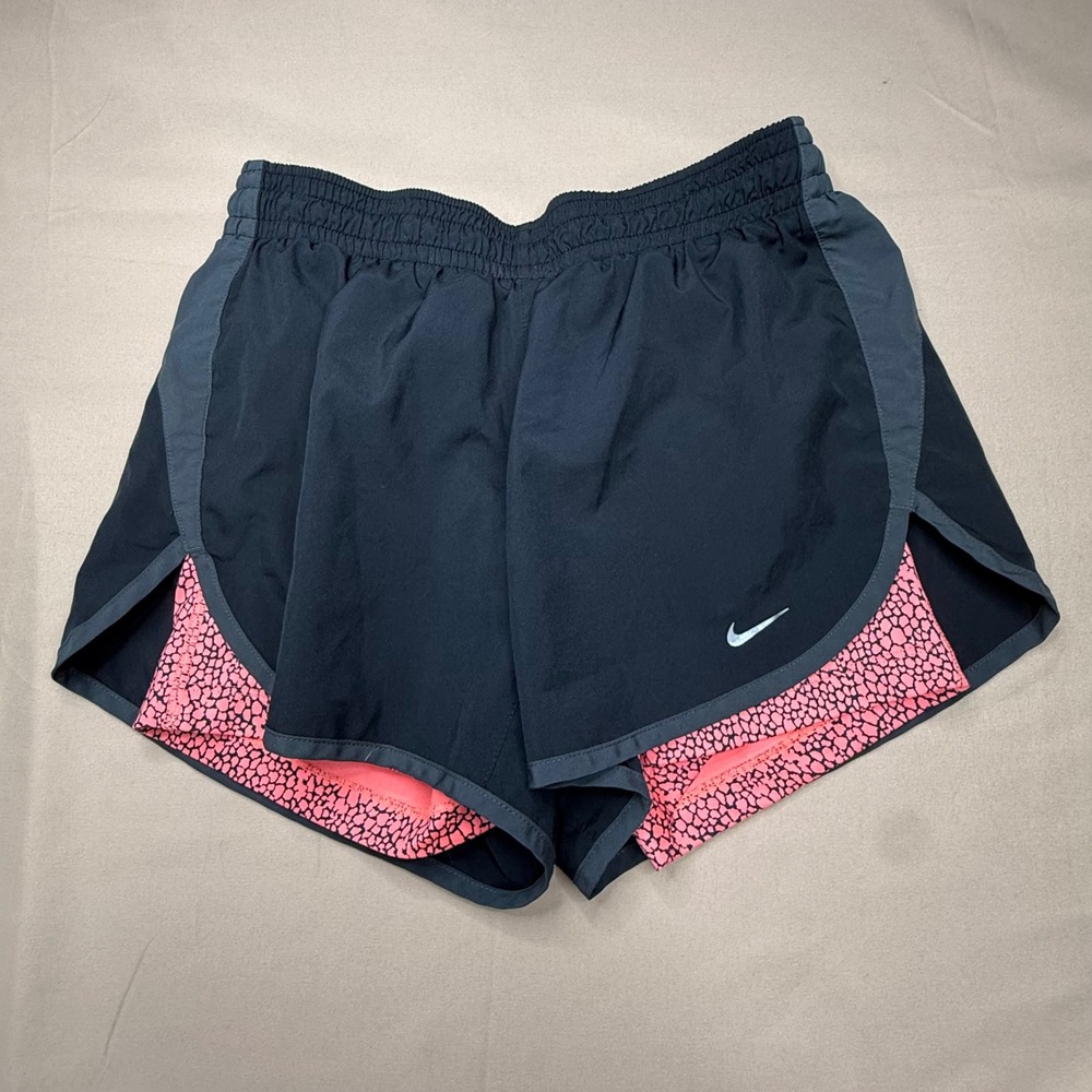 Nike Dri-FIT Womens Running Shorts Black Pink Elephant Print Liner Size Small